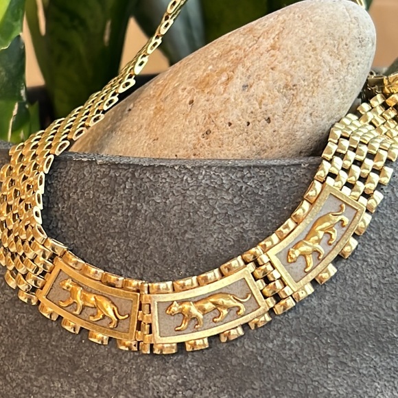 Panther 14k gold necklace 3 panthers - Picture 7 of 13